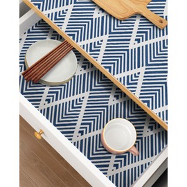Cohoo Home Drawer and Shelf Liners for Kitchen Cabinet Non Adhesive, 24in ×11.8FT Non Slip Cabinet Liners for Shelves, Drawer Paper Cupboard Strong Grip Bathroom Waterproof Washable Thick Blue Stripe
