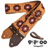 Nefelibata Guitar Strap,Crazy Horse Leather Jacquard Embroidery Cotton Guitar Straps