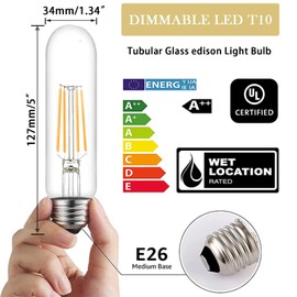 NOVELUX 5 Inch Edison Bulb, 2700K Soft White E26 Led Bulb 6W Dimmable, 800LM T10/T9 Clear Glass Tubular Light Bulbs, AC 120V Equal 80 Watt Bulbs for Chandelier Pendant Wall Light - 6Pack