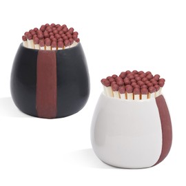 GoToSeeU Ceramic Match Holder with Striker - Pack of 2 - Strike Anywhere Decorative Matches in a Jar Box with Striker Modern Home Decor Gifts (Match NOT Included)