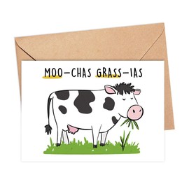 DeborahGift Moo-Chas Grass-Ias Card - Funny Thank You Card - Muchas Gracias Card - Thank You Cards Colleague Card - Special Thankyou Card - Goodbye Postcard - Friend Thankyou Card
