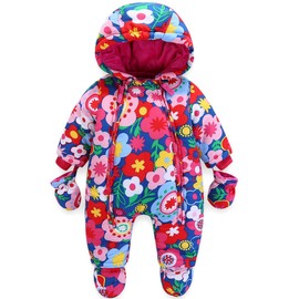JiAmy Baby Winter Jumpsuit with Hood Girls’ Snowsuits with Gloves and Booties Warm Clothing Set 12-18 Months