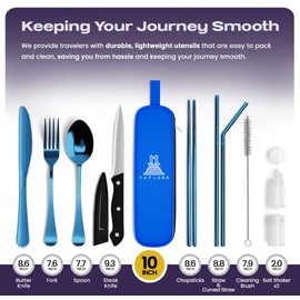Taplord Portable Travel Silverware Set With Case - Includes 10 Pcs of Utensils, Stainless Steel Flatware For Camping, Easy to Travel, Lightweight (Blue)