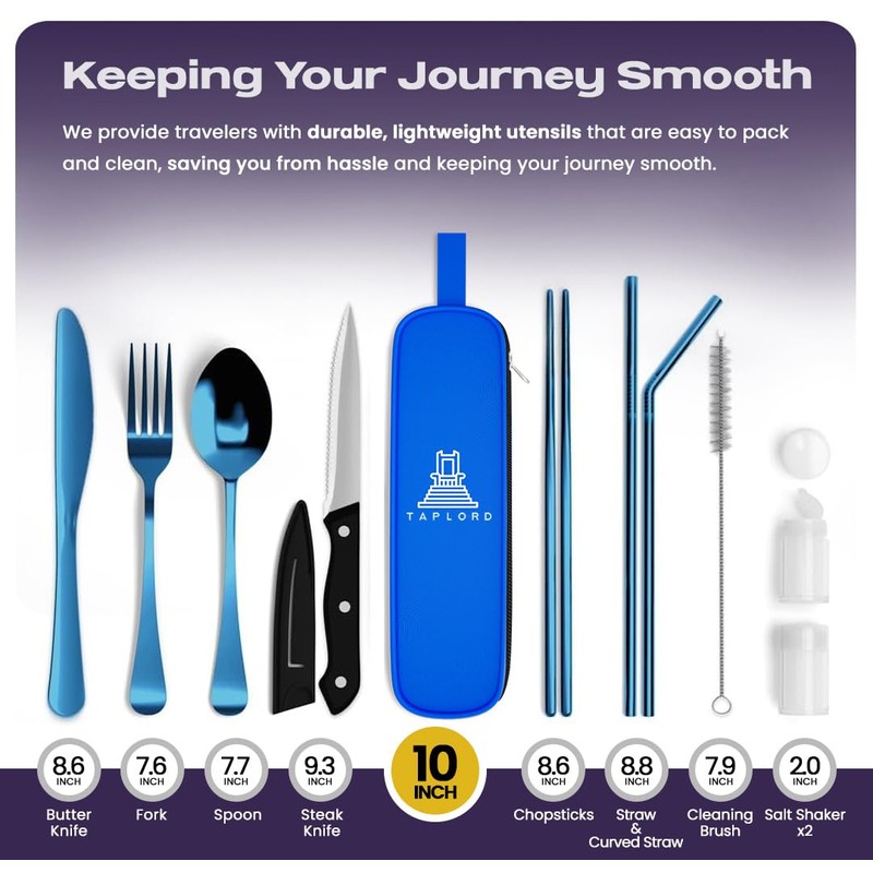 Taplord Portable Travel Silverware Set With Case - Includes 10