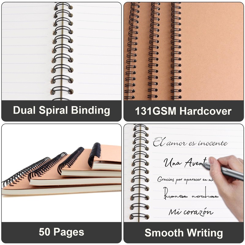 ABCDPP 4 Packs Spiral Notepad A5, A5 Notebook, 100 Pages/50