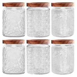 yoqelt Vintage Glass Jars with Wooden Lids, 6 Pack 24 oz Airtight Glass Food Storage Containers Sets for the Kitchen, Sugar Coffee Candy Spice Cookie Tea Pasta