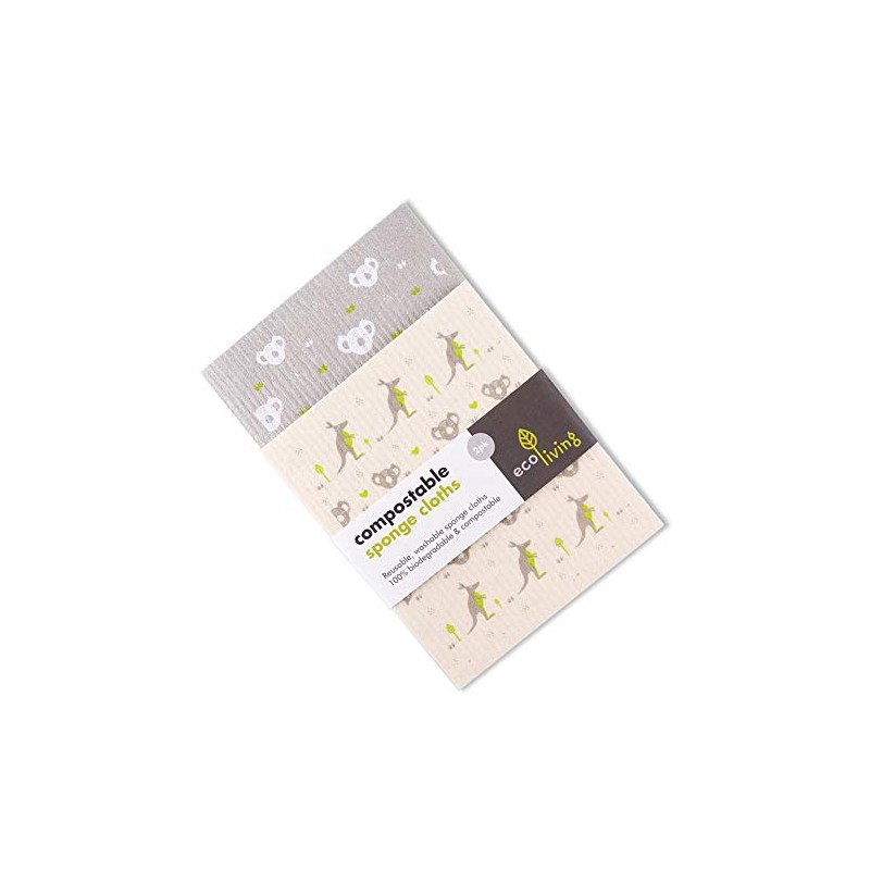 Eco Living Eco Compostable Sponge Cleaning Cloths, biodegradable, 100% plastic