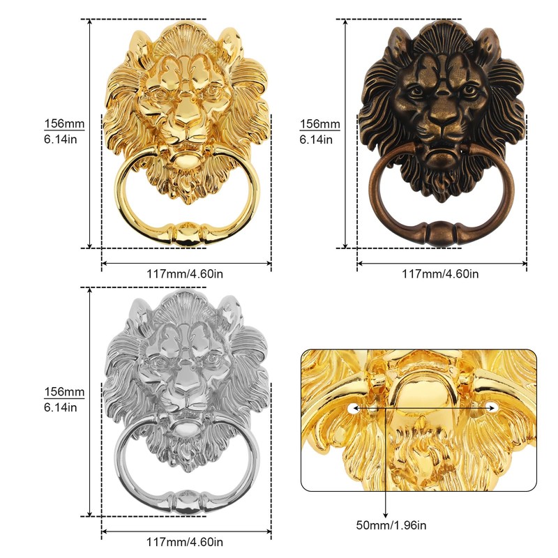 HOJLKLD 156 mm/6 Inch Lion Head Knocker, Classical Decorative Front