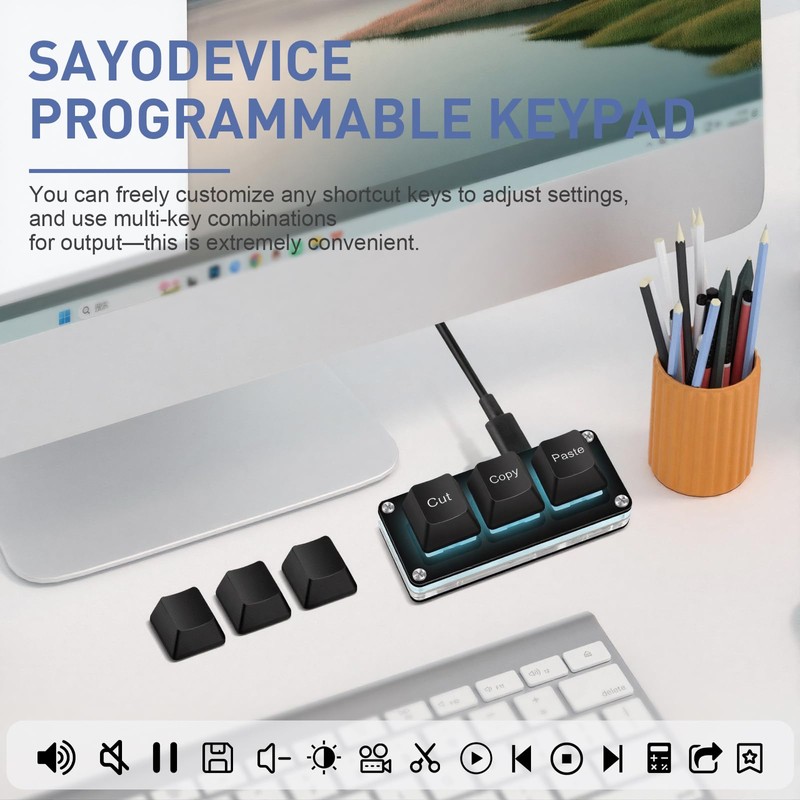 Mini 3-Key Copy Paste Programmable Keyboard Hotswappable Mechanical Switch