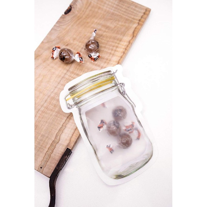 50Pcs Mason Jar Pattern Food Storage Bag Reusable Portable Stand