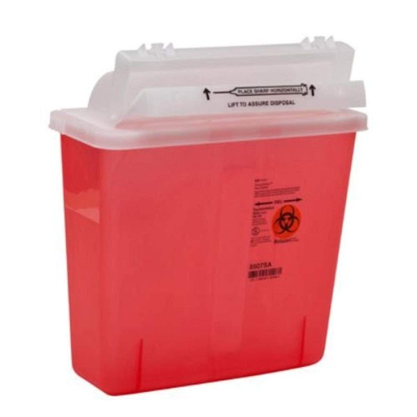 Covidien 8507SA SharpSafety Container with Counterbalance Lid, 5 quart Capacity, Transparent Red (20 Count)