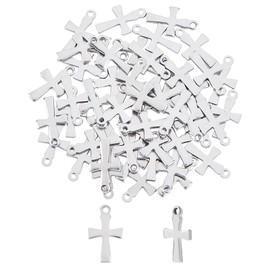 UNICRAFTALE 100pcs 12x7x1mm 304 Stainless Steel Cross Pendant Cross Charms Silver Metal Color Metal Charms Valance Necklace Parts Easter Jewelry Gift Accessory Parts Craft DIY Supplies