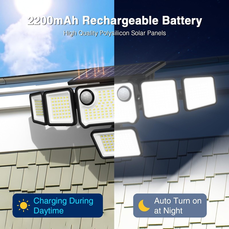 SZPOWER 3000LM Solar Lights Outdoor Waterproof, 6 Heads Solar Flood