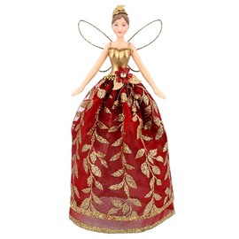 Gisela Graham Resin and Red Fabric with Gold Leaf Sticker 18cm Tree Topper