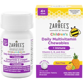Zarbee's® Daily Multivitamin Chewables + Immune, vitamin D, vitamin C, zinc, tropical fruit flavour, 28 count
