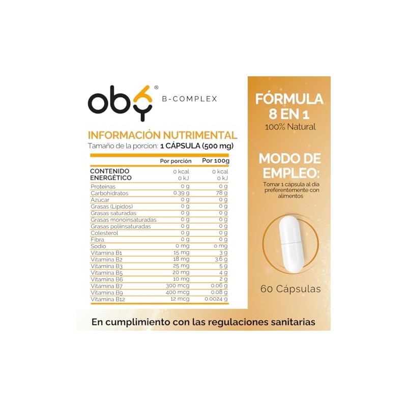 Oby Complejo B Completo | Vitamina B12, B1, B2, B3,