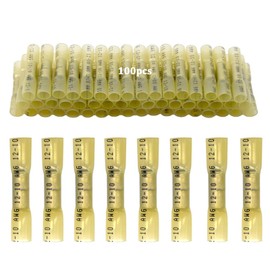 FEISHIONG 100 PCS Heat Shrink Butt Connectors Kit,12-10 AWG Yellow Insulated Waterproof Electrical Wire Connectors,Insulated Waterproof Electrical Marine Automotive Tinned Copper Wire Crimp Terminal
