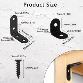 30 Pcs L Bracket Corner Brace, 2 Sizes Black Metal Corner Bracket, L Brackets for Shelves with 100 Pcs Screws 90 Degree Right Angle Corner Braces for Wood Shelves Cabinet Table Chair