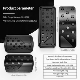 Aluminum Alloy Pedal Cover for Dodge Durango Jeep Grand Cherokee 2011-2021 No Drilling Aluminum Brake and Accelerator Pedal Covers(Black)