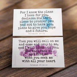 FORGIVEN JEWELRY Jeremiah 29:11-13 I Know The Plans I Have For You declares the LORD plans to prosper you and not harm you plans to give you hope and a future Inspirational Pocket Card 100 Pack