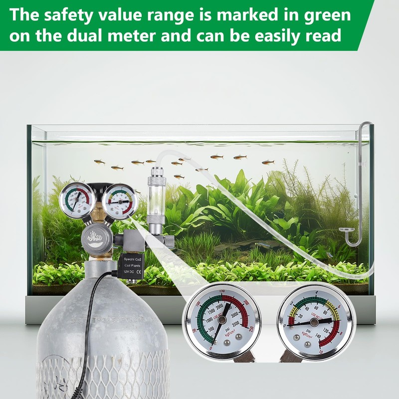 Aquarium Co2 Regulator, Dual Gauge Accurate Display, with 12V DC
