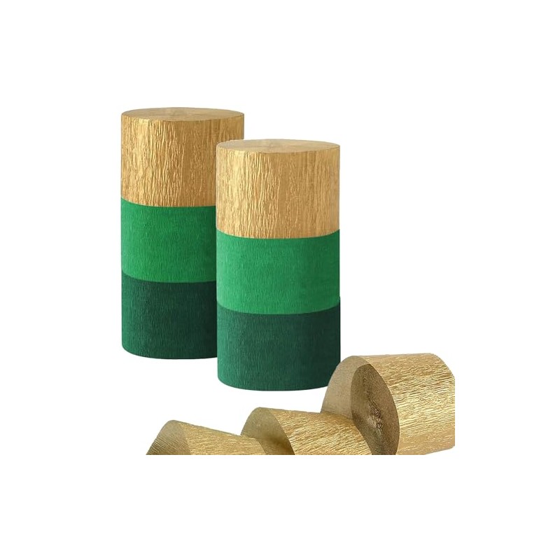 Tim&Lin Green and Gold Crepe Paper Streamers, Party Streamer Decorations