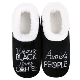 Snoozies Pairables Sherpa-lined Slipper Socks - Fuzzy and Cute Slippers for Women with Non-Slip Sole - Ladies Warm Slippers - Avoids People - Medium