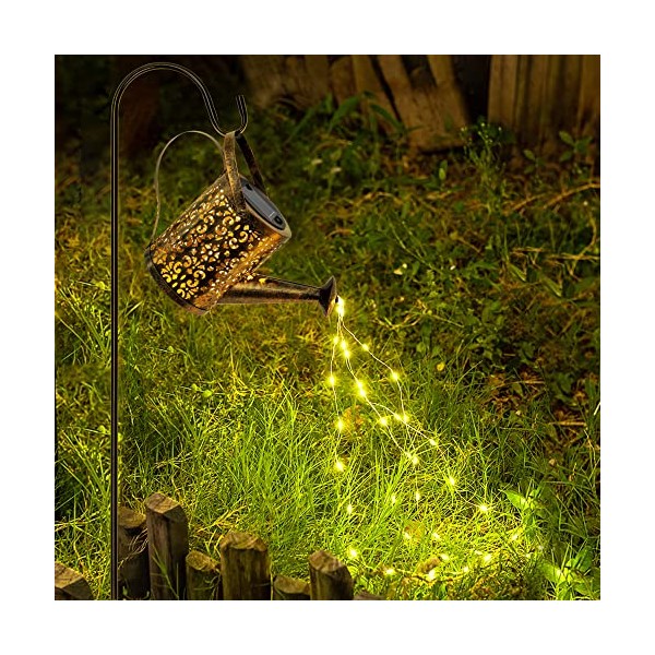Dynaming Art Light LED Solar Waterfall Watering Can, Outdoor Decorative Garden Light, Retro Waterproof Copper Garden Yard Party Decoration Stake Light for Pathway Lawn Patio Deck Walkway Courtyard