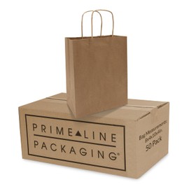 Prime Line Packaging Kraft Paper Bags, Brown Gift Bags with Handles, Small Craft Shopping Bags in Bulk for Boutiques, Small Business, Retail Stores, Gifts & Merchandise, Brown, 8x4x10, 50 Pack