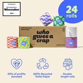 Who Gives A Crap | 100% Recycled Toilet Paper, 24 Rolls, 330 Sheets, Biodegradable & Ecofriendly, Soft & Strong, Virgin Tree Free, Bulk Toilet Paper