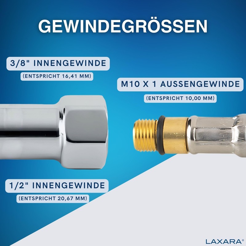 LAXARA DVGW Premium Coloured Flex Hose Black and White 3/8
