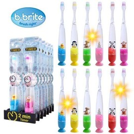 BeBright Kids Character LED Timer Toothbrush (Animal Friends) - 1 Box (12 Pieces) / 비브라이트어린이용 캐릭터 LED 타이머 칫솔(동물친구)-1박스(12개입)