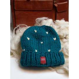 Thick Wool Hat Extra Long XXL Pure Wool, Turquoise Stripes