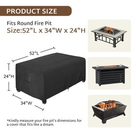 iBirdie Rectangular Gas Fire Pit Table Cover 52 x 34 inch Outdoor Waterproof and Weatherproof Heavy Duty 600D Patio Fireplaces Cover