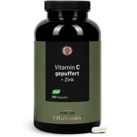 Vitabaum Vitabaum? Vitamin C gepuffert + Zink - Hochdosiert mit 1000mg pro Tag - Magenfreundlich - Fr normale Haut, Haare und N?gel - 6 Monats Vorrat - 365 Kapseln - Vegan