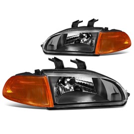 Auto Dynasty Halogen Model Factory Style Headlight Lamps Compatible with Honda Civic Coupe Hatchback 1992-1995, Driver and Passenger Side, Black Housing Amber Corner
