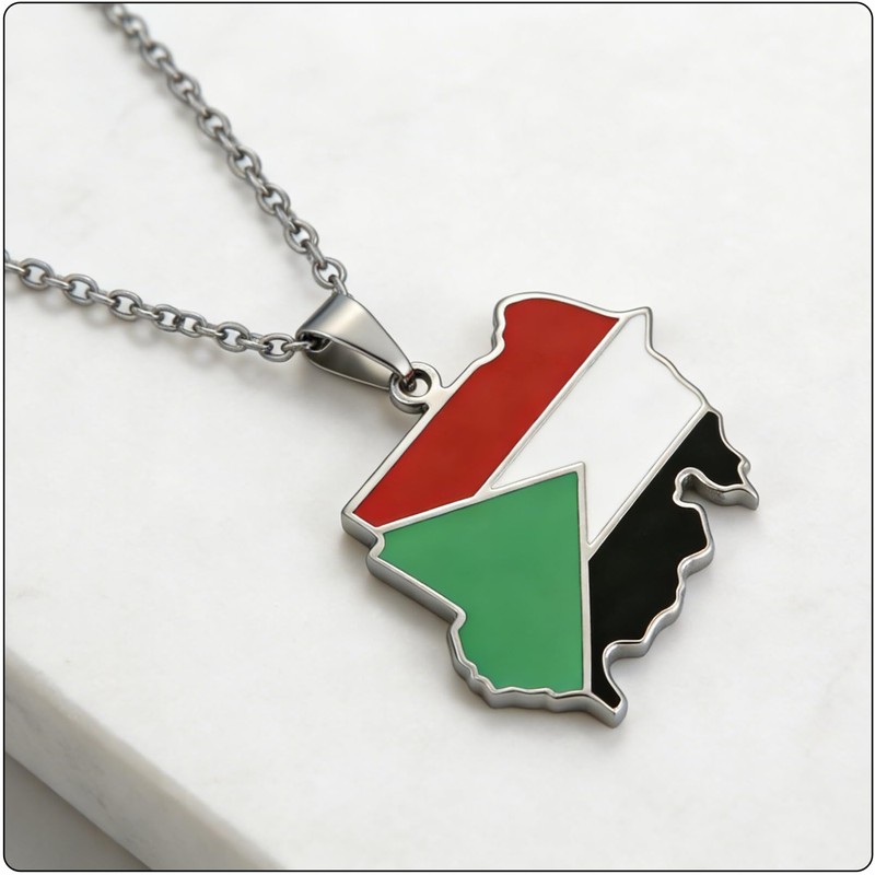 Fusamk Sudanese Flag Necklace for Women, Gold Plated Stainless Steel