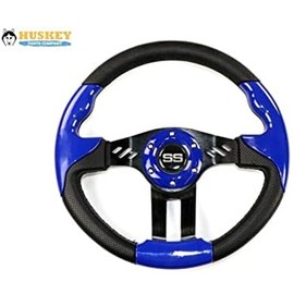 Huskey Trooper Blue Steering Wheel Non-slip Texture Grip W/Matte Black Hub Adapter For Club Car Precedent Golf Cart Gas Electric Models Premium Quality