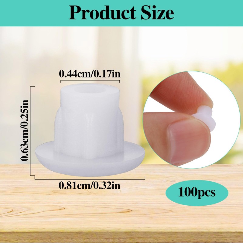 100 Pcs Plastic Hole Plugs 3/16"(5mm) Screw Caps Cover White