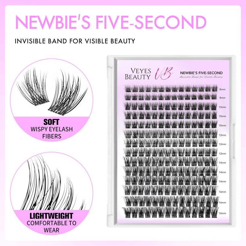 VEYESBEAUTY Eyelash Extensions, 5-Second Eyelash Clusters, Lashes, Fake Lashes, Eyelash