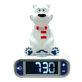 LEXIBOOK RL800PB Polar Bear Alarm Clock with Figure that Lights Up, Choice of 6 Alarms, 6 Sound Effects, Clock, Alarm Clock for Boys and Girls, Snooze Function, White