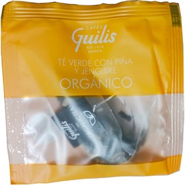 CAFES GUILIS DESDE 1928 AMANTES DEL CAFE Organic Green Tea with Pineapple and Ginger in Leaf Box 15 Pyramids - Pack of 4