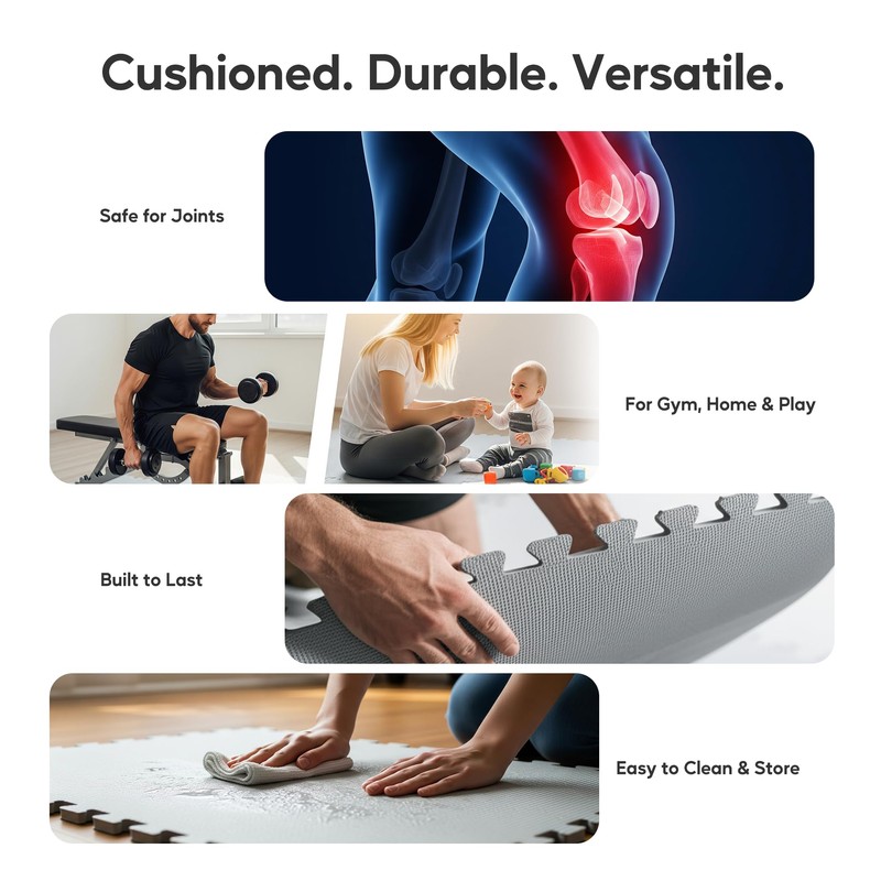 HealSmart 0.5" Thick 144 Sq Ft Exercise Floor Mat, EVA