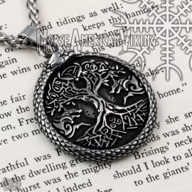 Norse American Viking Viking Yggdrasil World Ash Tree Wolf Pentagram Stainless Steel Pendant Necklace