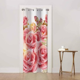 Haciadan Lovely Pink Roses Door Curtain for Doorway Window Vintage Style Valentine's Day Doorway Privacy Blackout Curtain Door Dividers Closet Door Cover Curtain 34" W X 80" L,1 Panel