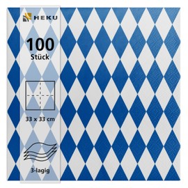 HEKU 100 napkins, 3-ply, 33 x 33 cm, Bavarian blue, absorbent and practical packaging, ideal for special occasions