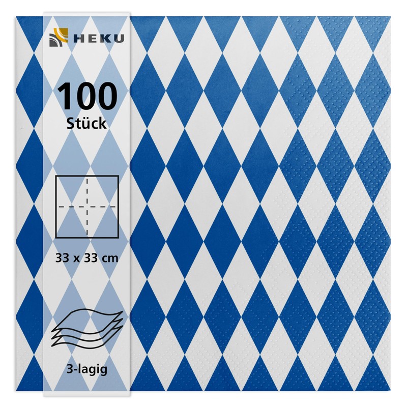 HEKU 100 napkins, 3-ply, 33 x 33 cm, Bavarian blue,