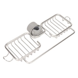 Faucet Storage Shelf Aluminum Plastic Two Containers with Towel Rod for Sponge Rag Kitchen Bathroom Silver