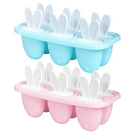 Pack of 2 rabbit ear ice moulds, ice mould with 6 compartments, reusable ice lolly ice mould, children's ice mould