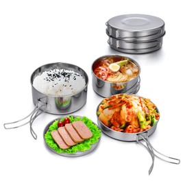 Lixada Camping Cookware Set 4-Piece Stainless Steel Camping Pot Compact Foldable Camping Tableware Pot Plate for Picnic Camp Cooking Set Backpacking Camping Hiking